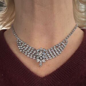 Vintage Light Aquamarine Blue Rhinestone Chocker Necklace